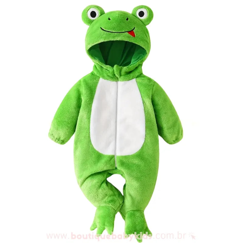 Macacão Bebê Fantasia de Sapinho Verde com Capuz 3D - Boutique Baby Kids
