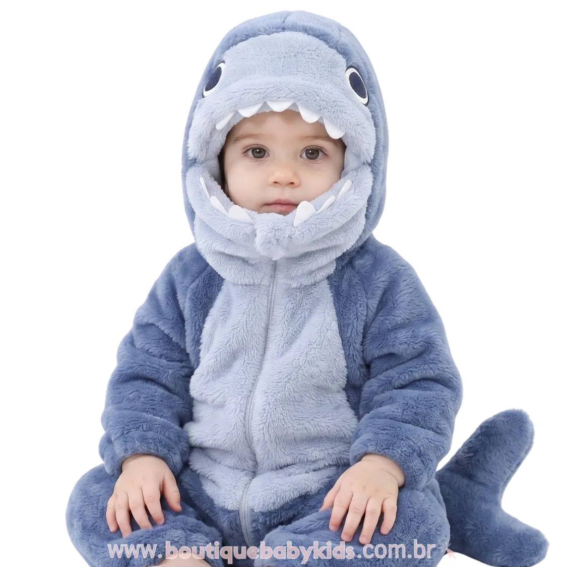 Macacão Bebê Fantasia de Bichinho Tubarão Azul - Boutique Baby Kids 