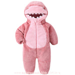 Macacão Bebê Fantasia de Tubarão Rosa Peluciado e Quentinho 