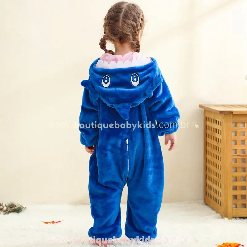 Macacão Bebê Temático Fantasia Tubarão Sharky Azul - Boutique Baby Kids