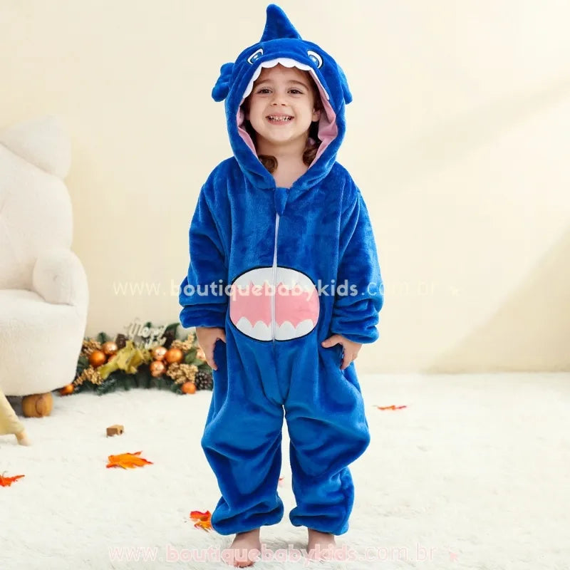Macacão Bebê Temático Fantasia Tubarão Sharky Azul - Boutique Baby Kids