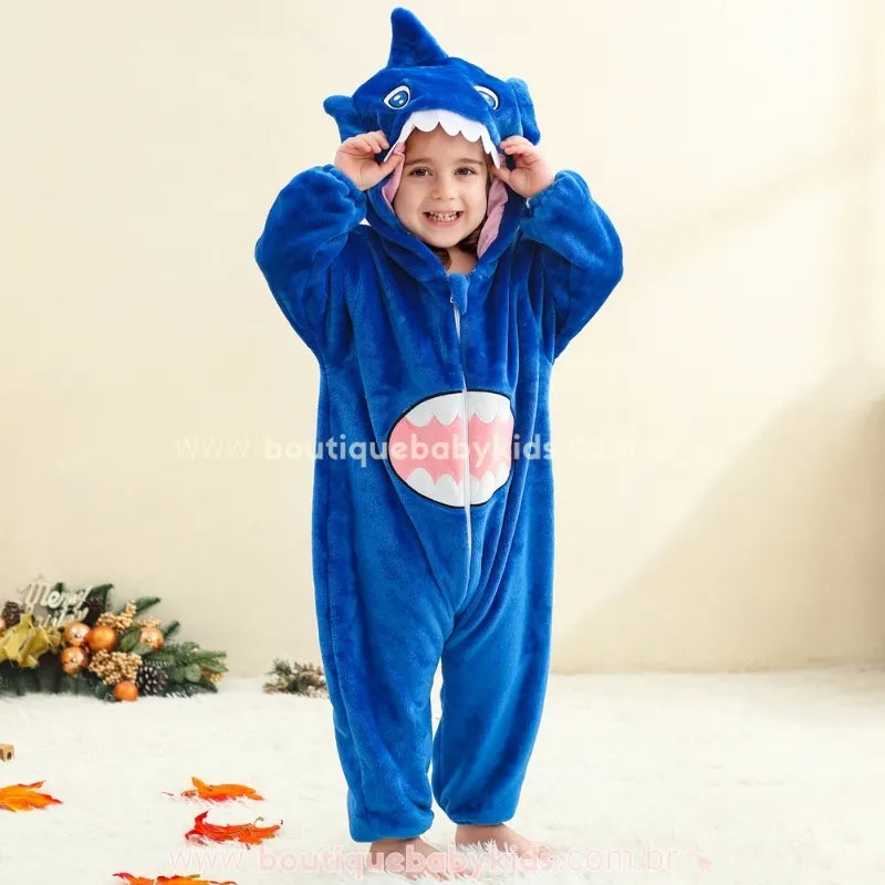 Macacão Bebê Temático Fantasia Tubarão Sharky Azul - Boutique Baby Kids