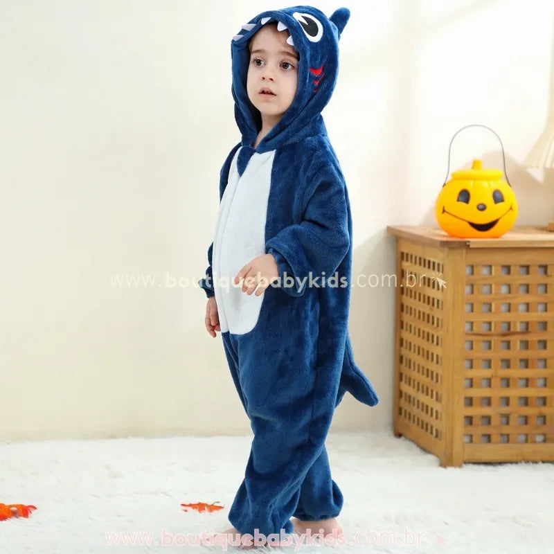 Macacão Bebê Temático Fantasia Tubarãozito dos Mares Azul - Boutique Baby Kids