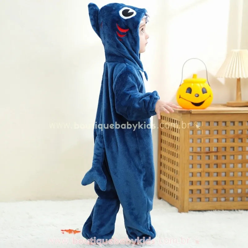 Macacão Bebê Temático Fantasia Tubarãozito dos Mares Azul - Boutique Baby Kids