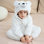 Macacão Bebê de Bichinho Ursinho Aconchego Pelúcia Quentinho com Capuz Branco - Boutique Baby Kids 