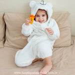 Macacão Bebê de Bichinho Ursinho Aconchego Pelúcia Quentinho com Capuz Branco - Boutique Baby Kids 
