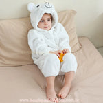 Macacão Bebê de Bichinho Ursinho Aconchego Pelúcia Quentinho com Capuz Branco - Boutique Baby Kids 