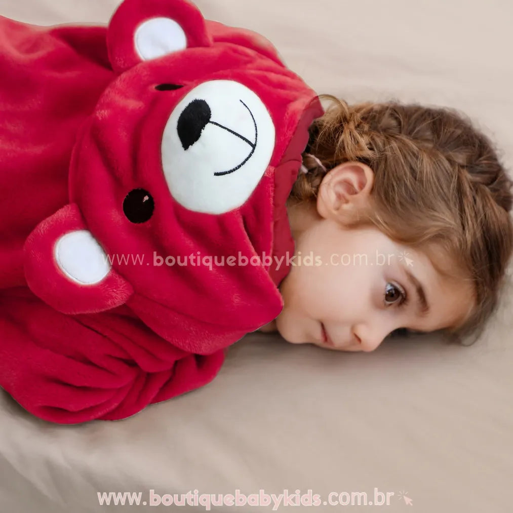 Macacão Bebê de Bichinho Ursinho Aconchego Pelúcia Quentinho com Capuz Vermelho - Boutique Baby Kids 