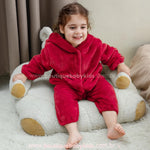 Macacão Bebê de Bichinho Ursinho Aconchego Pelúcia Quentinho com Capuz Vermelho - Boutique Baby Kids 