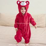 Macacão Bebê de Bichinho Ursinho Aconchego Pelúcia Quentinho com Capuz Vermelho - Boutique Baby Kids 