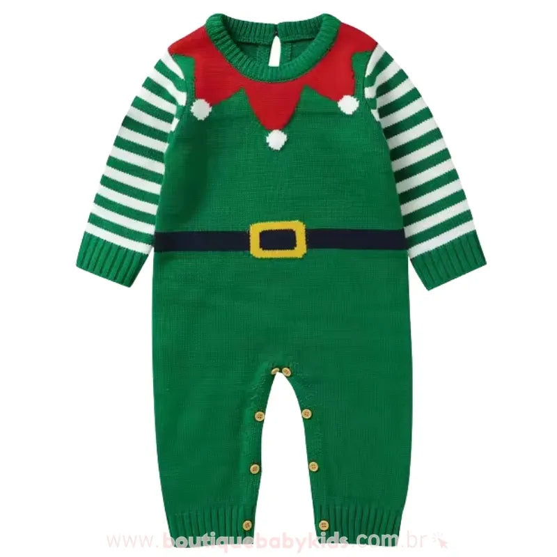 Macacão Bebê Tricot Ajudante do Papai Noel Duende Verde - Boutique Baby Kids #verde