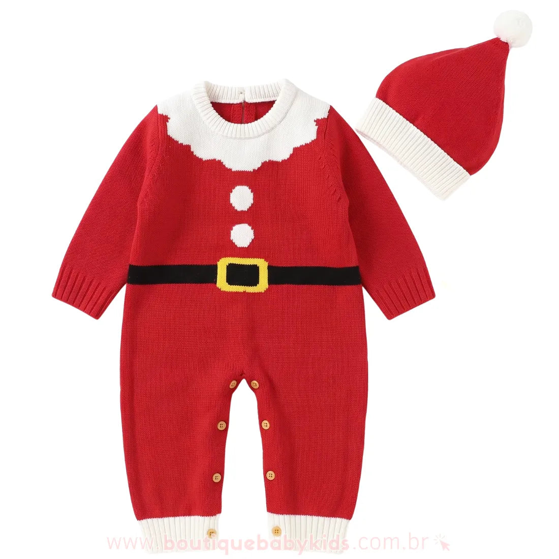 Macacão Bebê Tricot Pequeno Papai Noel com Gorro - Boutique Baby Kids