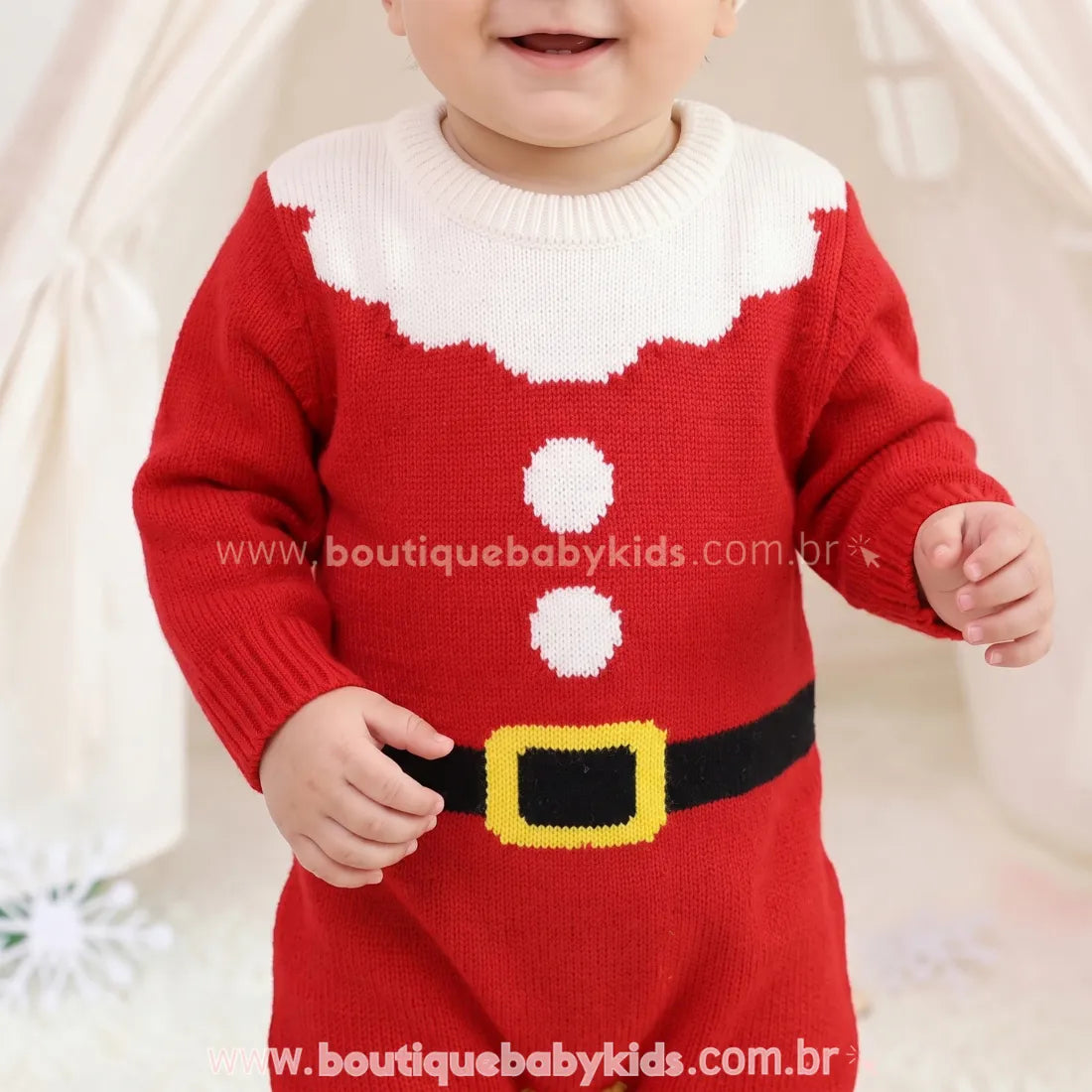 Macacão Bebê Tricot Pequeno Papai Noel com Gorro - Boutique Baby Kids