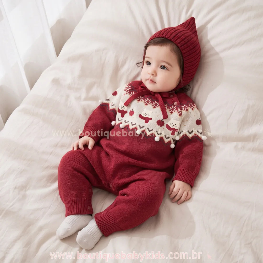 Macacão Bebê Tricot  de Natal Ursinhos Nevados - Boutique Baby Kids