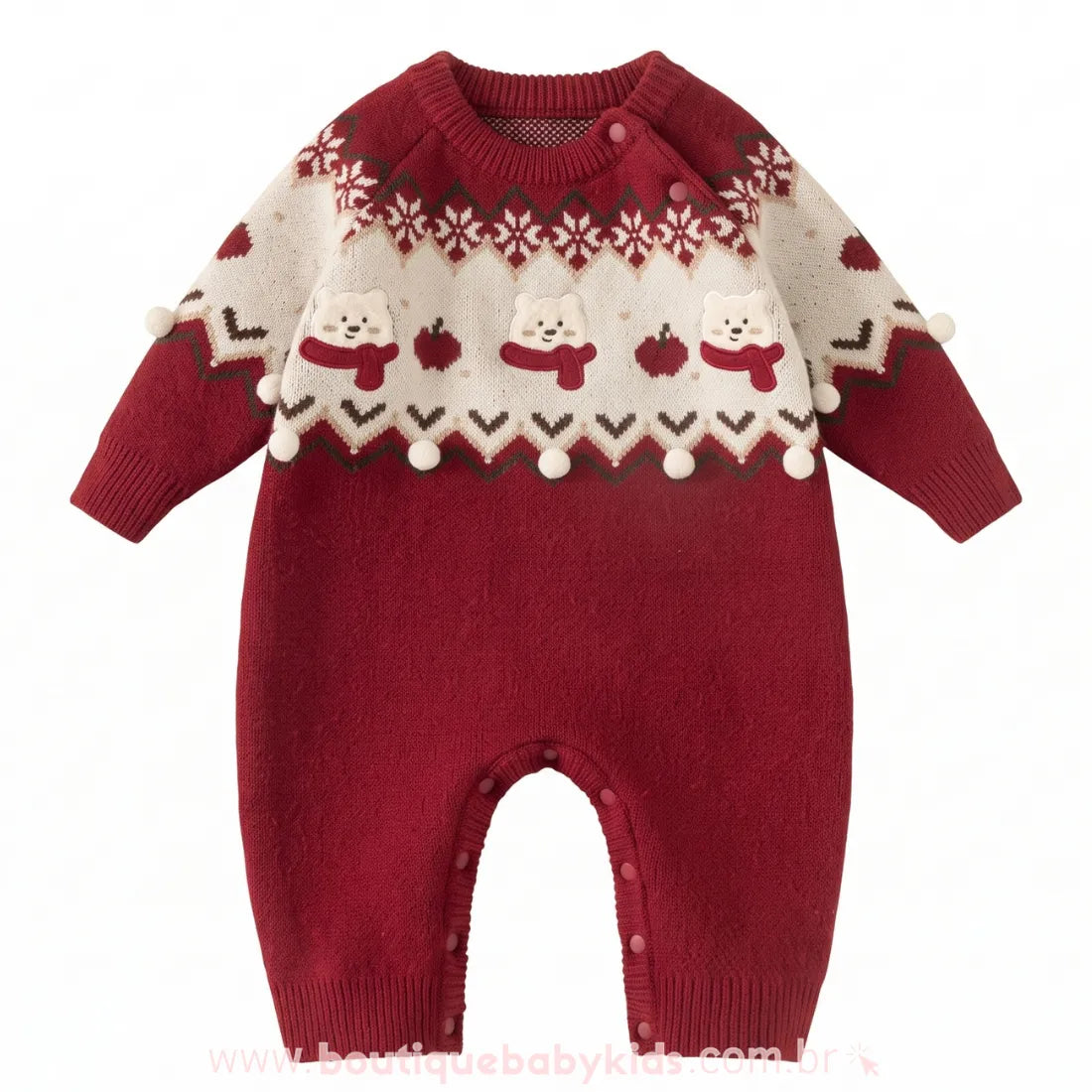 Macacão Bebê Tricot  de Natal Ursinhos Nevados - Boutique Baby Kids