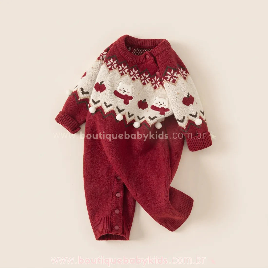 Macacão Bebê Tricot  de Natal Ursinhos Nevados - Boutique Baby Kids
