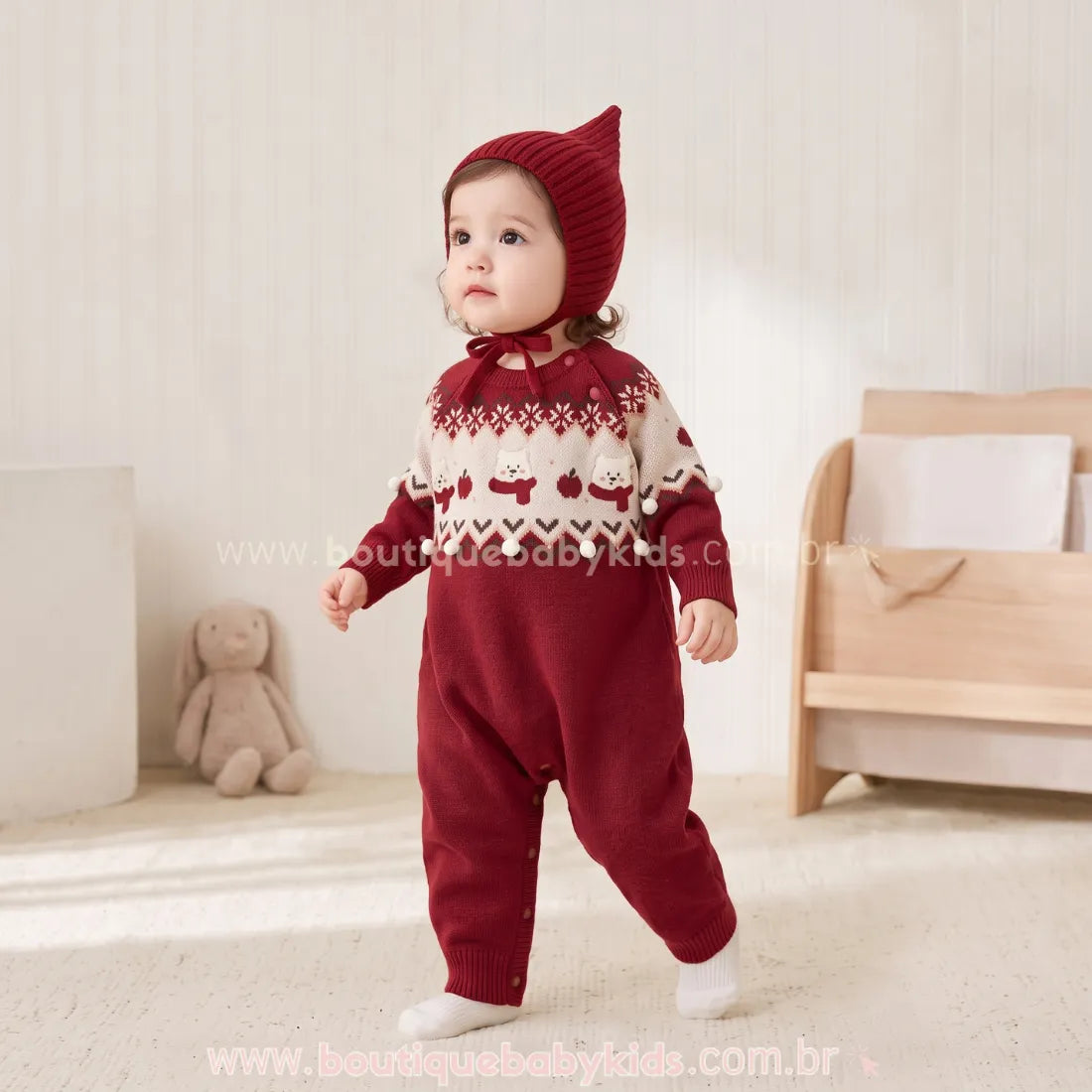 Macacão Bebê Tricot  de Natal Ursinhos Nevados - Boutique Baby Kids