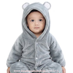Macacão Bebê Ursinho Pelúcia com Capuz Cinza - Boutique Baby Kids 