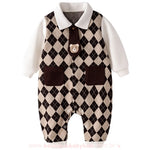 Macacão Bebê Xadrez Argyle Ursinho Clássico com Gola Social - Boutique Baby Kids