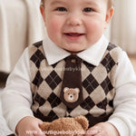 Macacão Bebê Xadrez Argyle Ursinho Clássico com Gola Social - Boutique Baby Kids