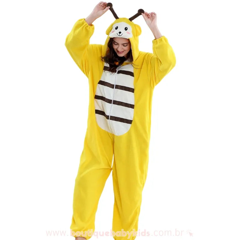 Macacão Feminino Temático Fantasia de Abelhinha com Capuz 3D - Boutique Baby Kids