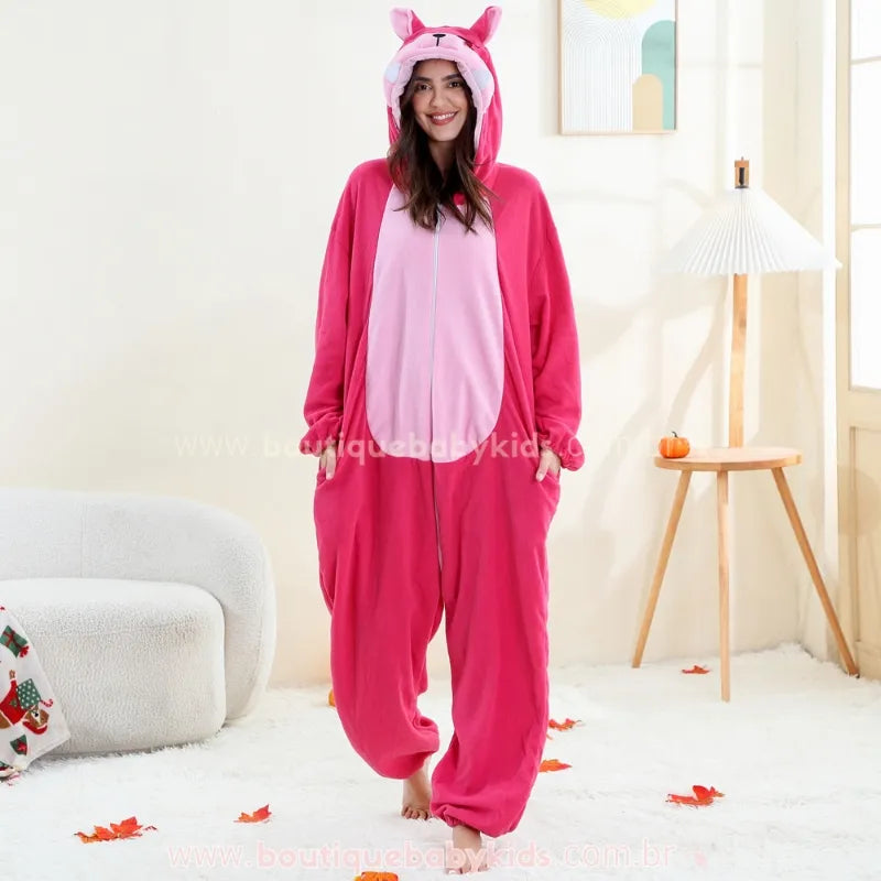 Macacão de Adulto Feminino Kigurumi Fantasia de Raposa Cor-De-Rosa - Boutique Baby Kids