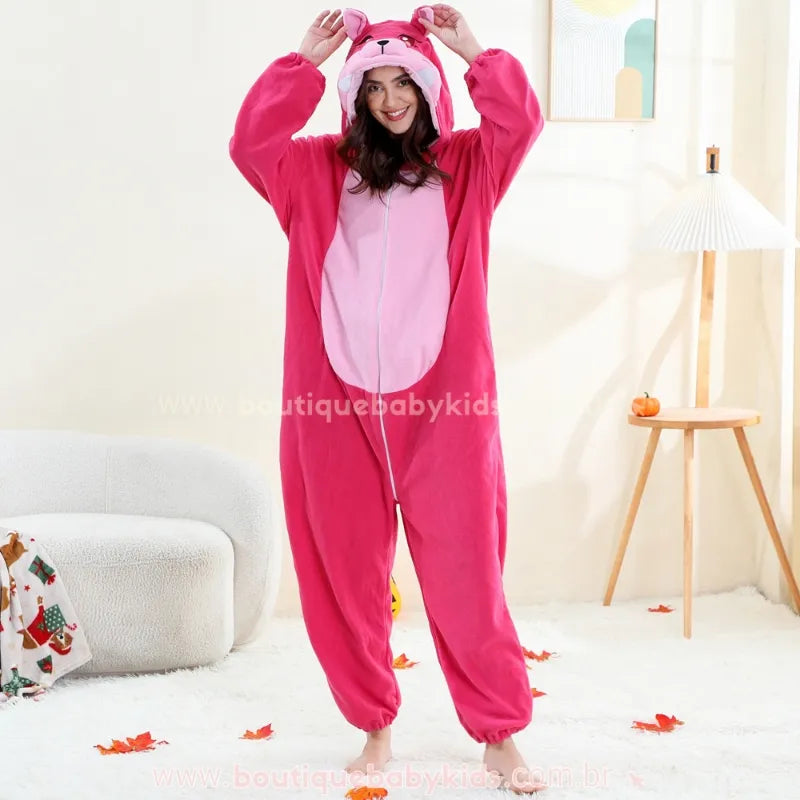Macacão de Adulto Feminino Kigurumi Fantasia de Raposa Cor-De-Rosa - Boutique Baby Kids