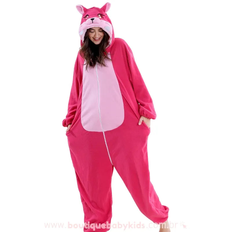 Macacão de Adulto Feminino Kigurumi Fantasia de Raposa Cor-De-Rosa - Boutique Baby Kids
