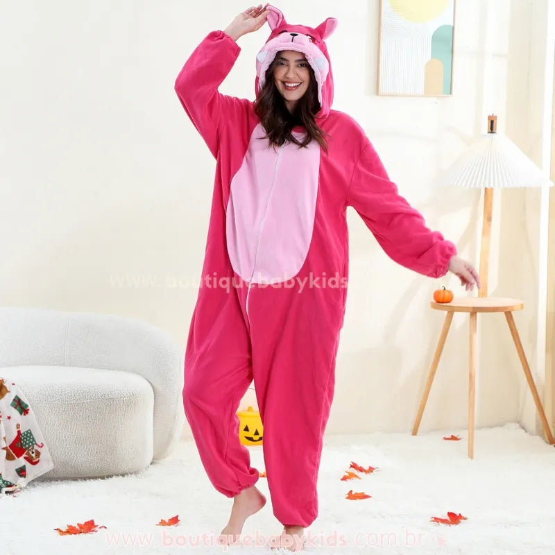 Macacão de Adulto Feminino Kigurumi Fantasia de Raposa Cor-De-Rosa - Boutique Baby Kids