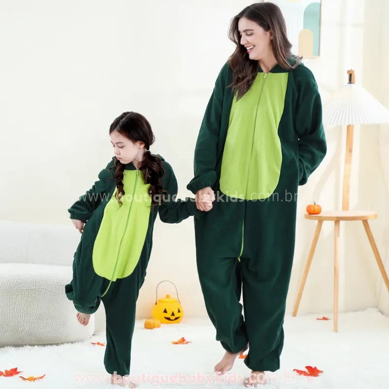 Macacão Infantil e Adulto Kigurumi Fantasia de Dinossauro Verde - Boutique Baby Kids