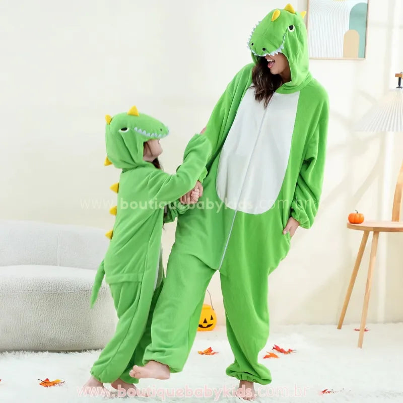 Macacão Infantil e Adulto Kigurumi Fantasia de Dinossauro Verde Claro - Boutique Baby Kids