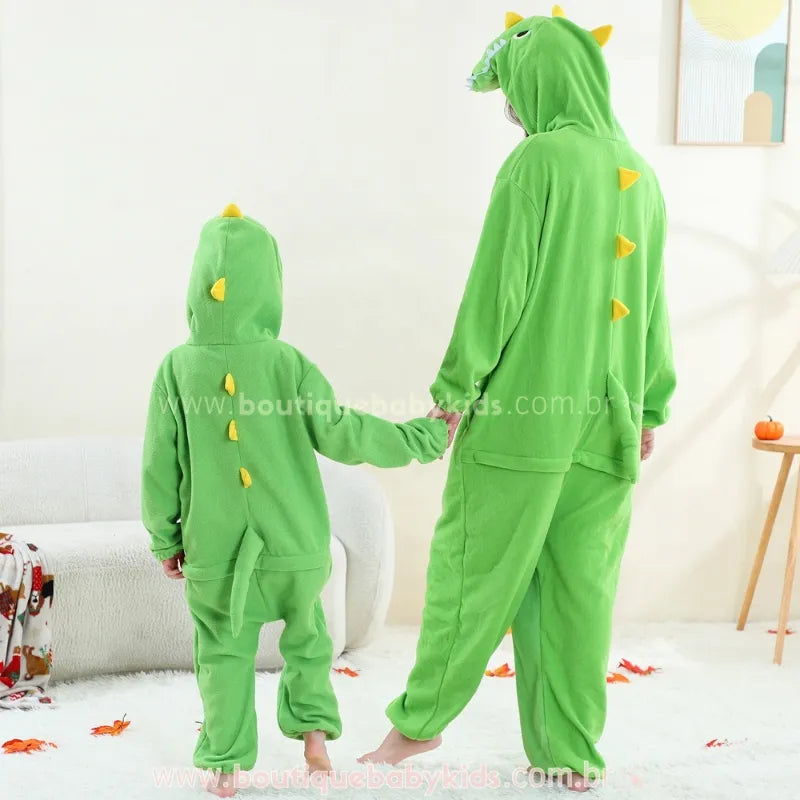 Macacão Infantil e Adulto Kigurumi Fantasia de Dinossauro Verde Claro - Boutique Baby Kids