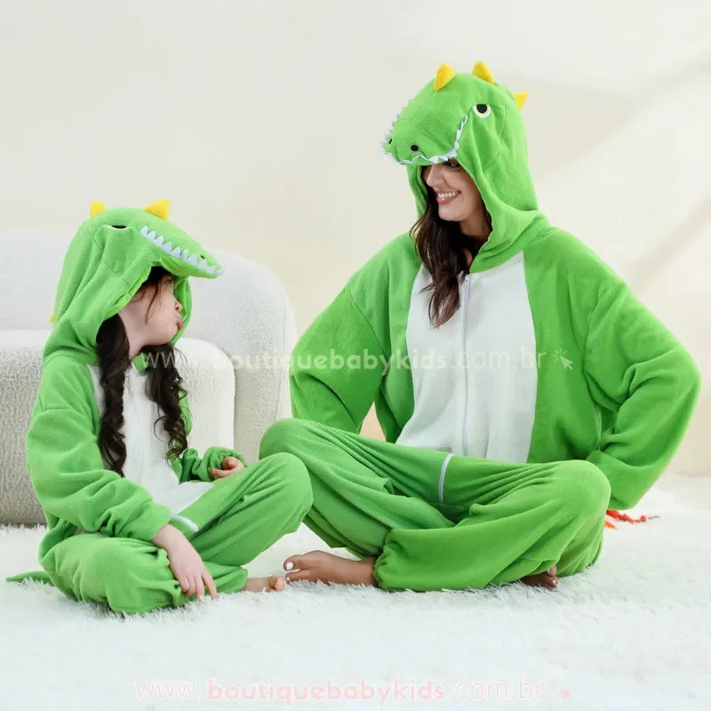 Macacão Infantil e Adulto Kigurumi Fantasia de Dinossauro Verde Claro - Boutique Baby Kids