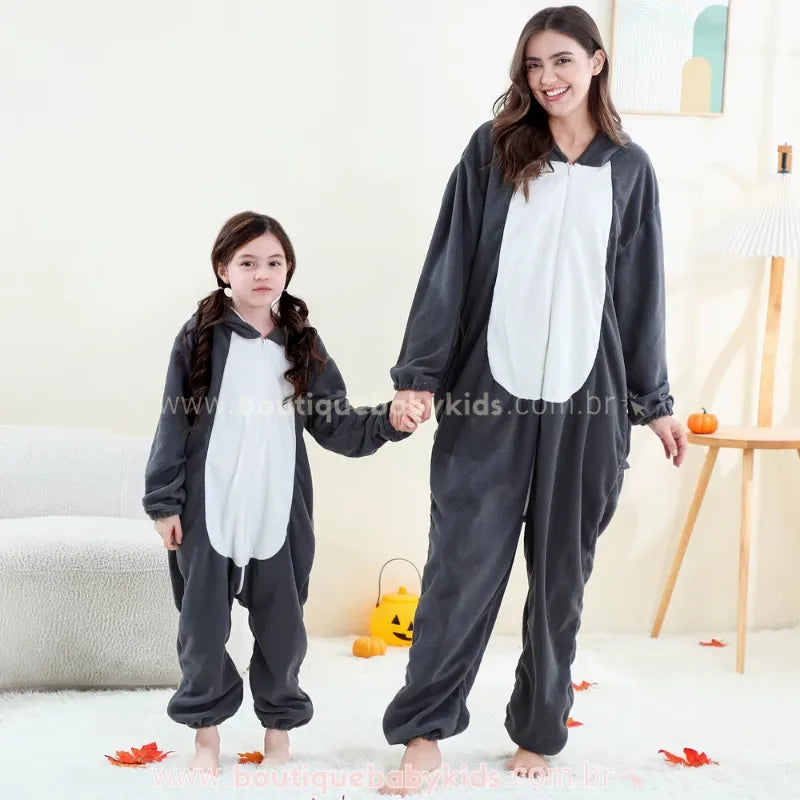 Macacão Infantil e Adulto Kigurumi Fantasia de Dragão Noturno Cinza - Boutique Baby Kids