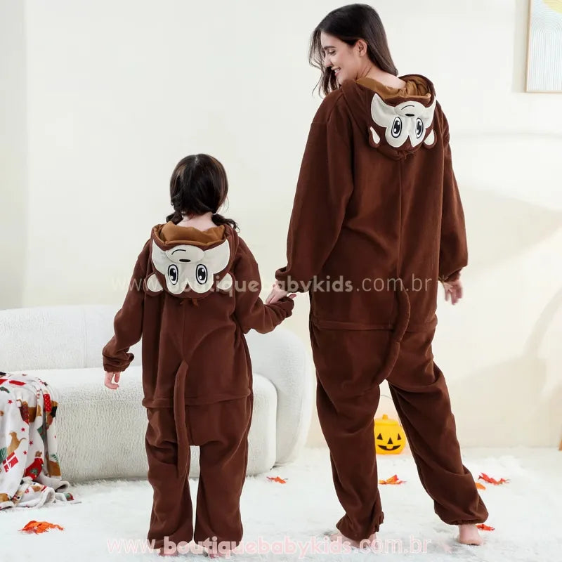Macacão Infantil e Adulto Kigurumi Fantasia de Macaquinho Marrom - Boutique Baby Kids