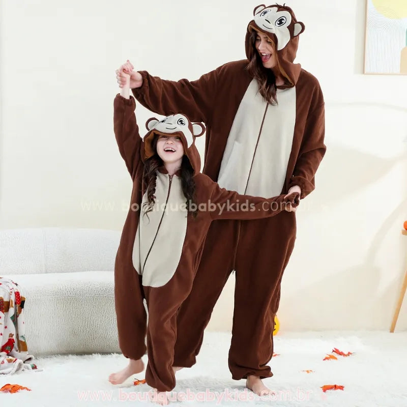 Macacão Infantil e Adulto Kigurumi Fantasia de Macaquinho Marrom - Boutique Baby Kids