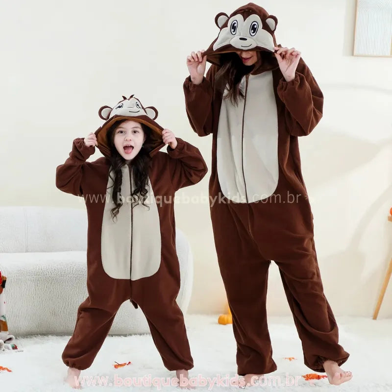 Macacão Infantil e Adulto Kigurumi Fantasia de Macaquinho Marrom - Boutique Baby Kids