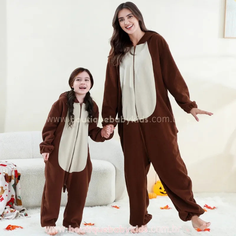 Macacão Infantil e Adulto Kigurumi Fantasia de Macaquinho Marrom - Boutique Baby Kids