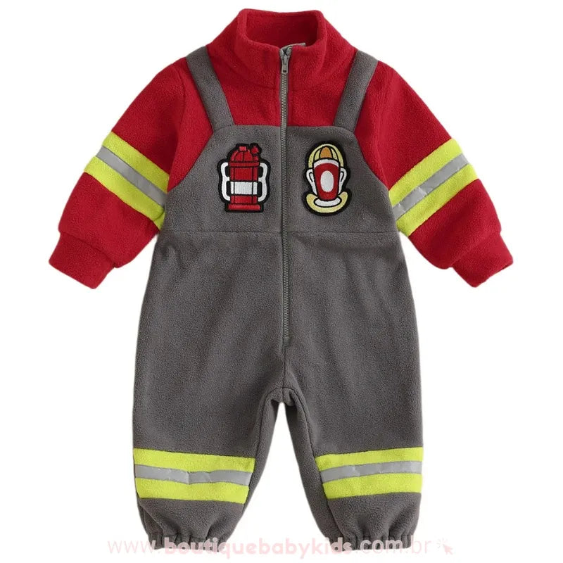 Macacão Infantil Fantasia de Bombeiro - Para Bebês e Crianças - Boutique Baby Kids