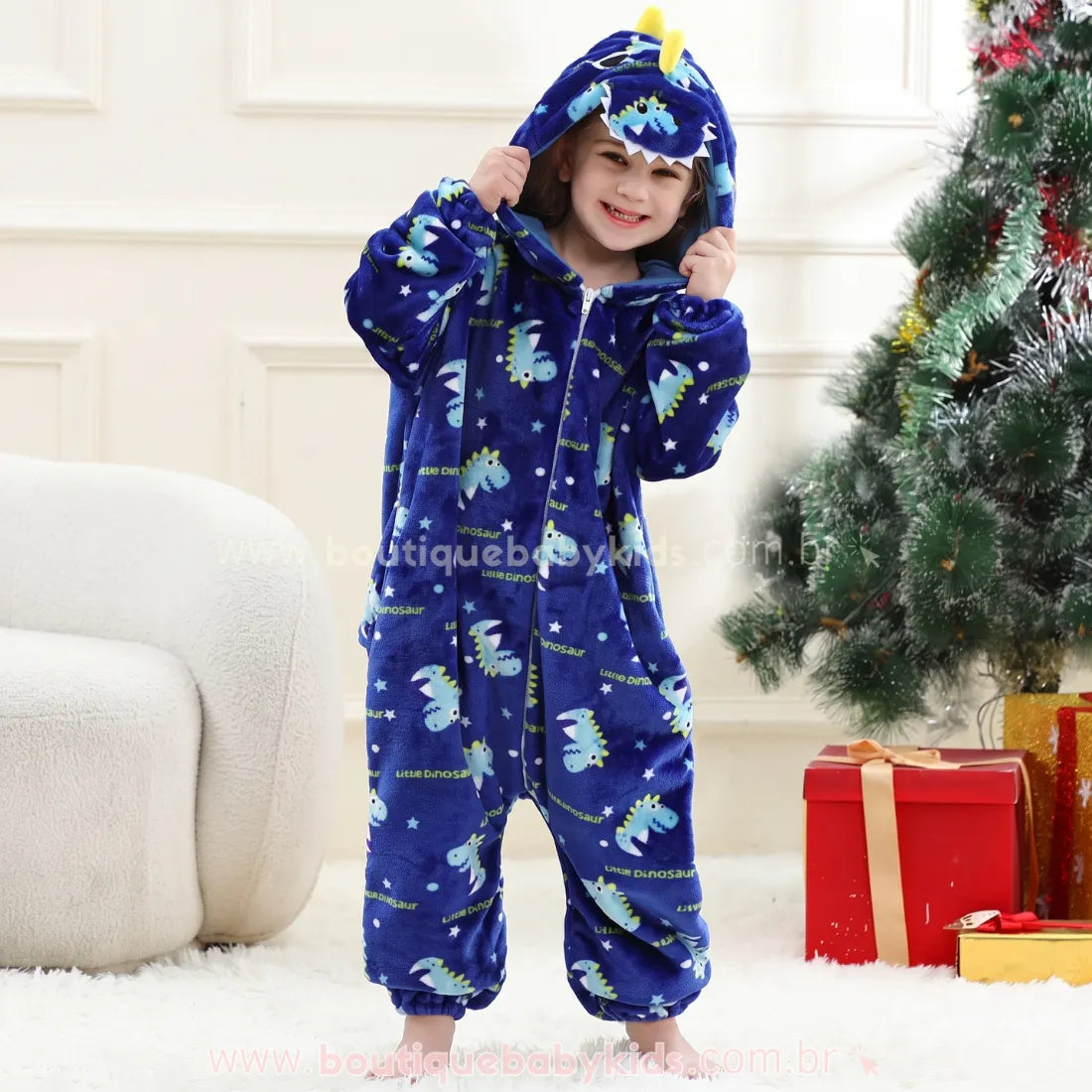 Macacão Infantil Kigurumi Fantasia Pequeno Dinossauro Azul - Boutique Baby Kids