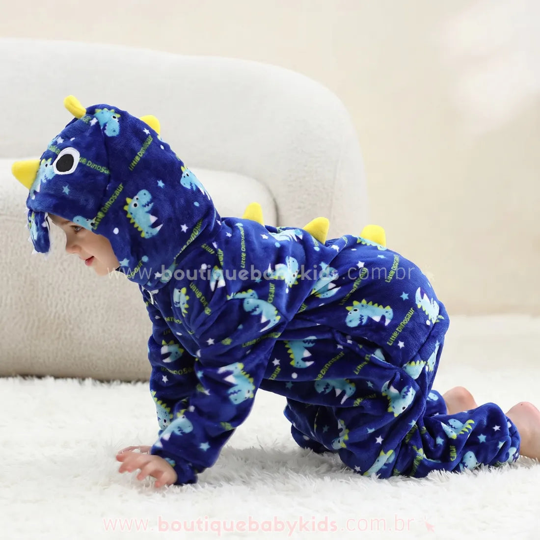 Macacão Infantil Kigurumi Fantasia Pequeno Dinossauro Azul - Boutique Baby Kids