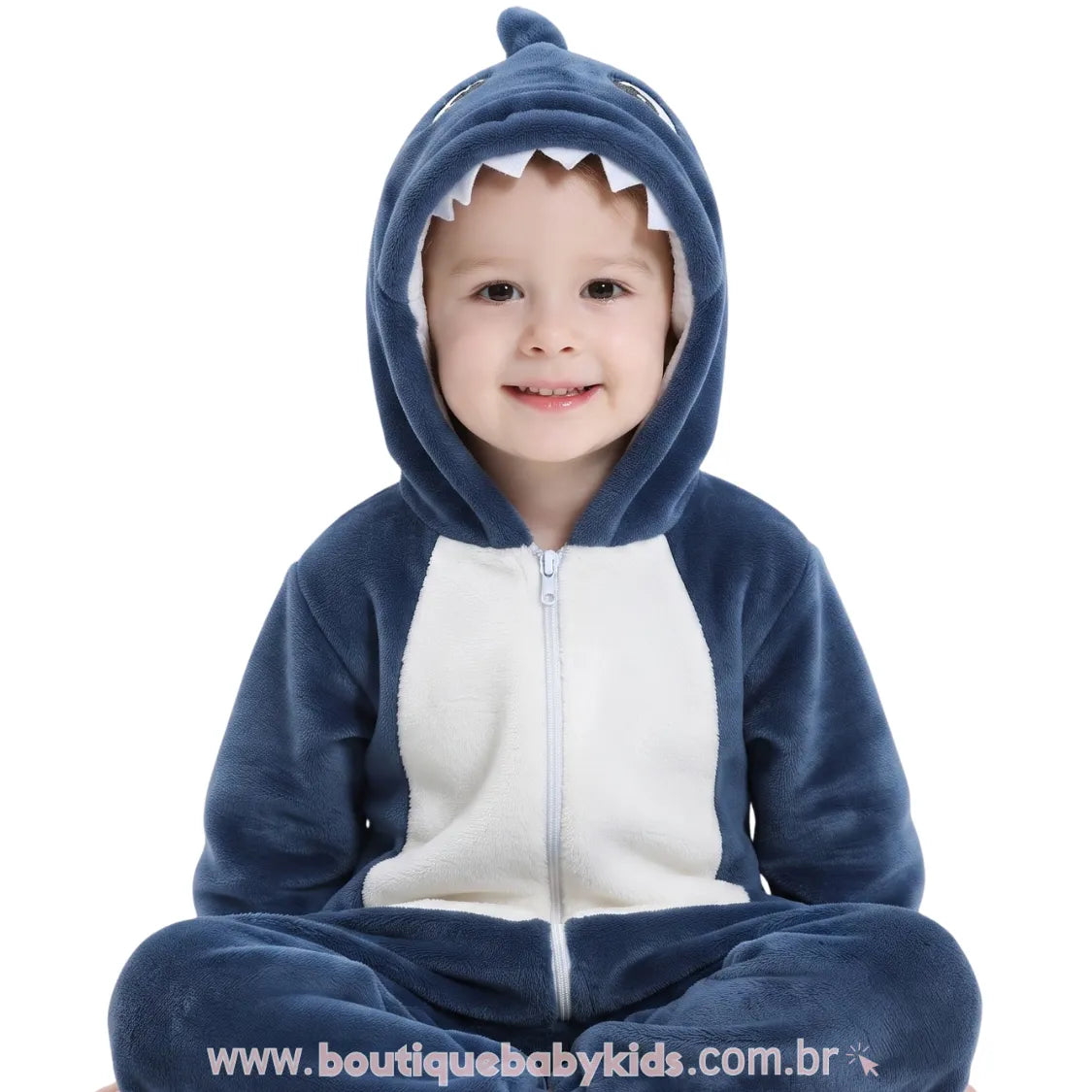 Macacão Infantil Kigurumi Fantasia de Tubarão Azul - Boutique Baby Kids