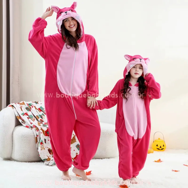 Macacão Infantil e Adulto Kigurumi Fantasia de Raposa Cor-De-Rosa - Boutique Baby Kids