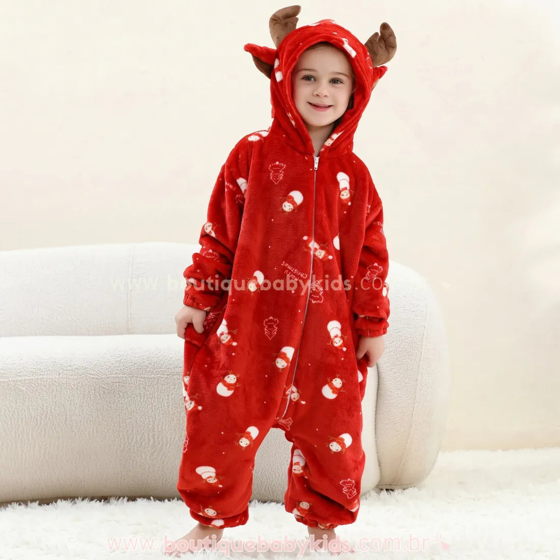 Macacão Infantil Temático Natal dos Sonhos com Capuz Vernelho - Boutique Baby Kids
