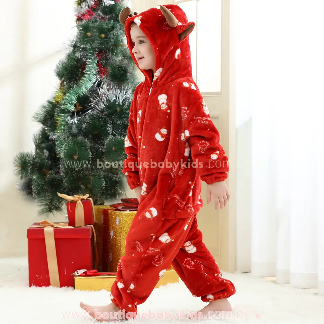 Macacão Infantil Temático Natal dos Sonhos com Capuz Vernelho - Boutique Baby Kids