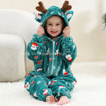 Macacão Infantil Papai Noel Sonhador de Pelúcia com Capuz de Rena Verde - Boutique Baby Kids