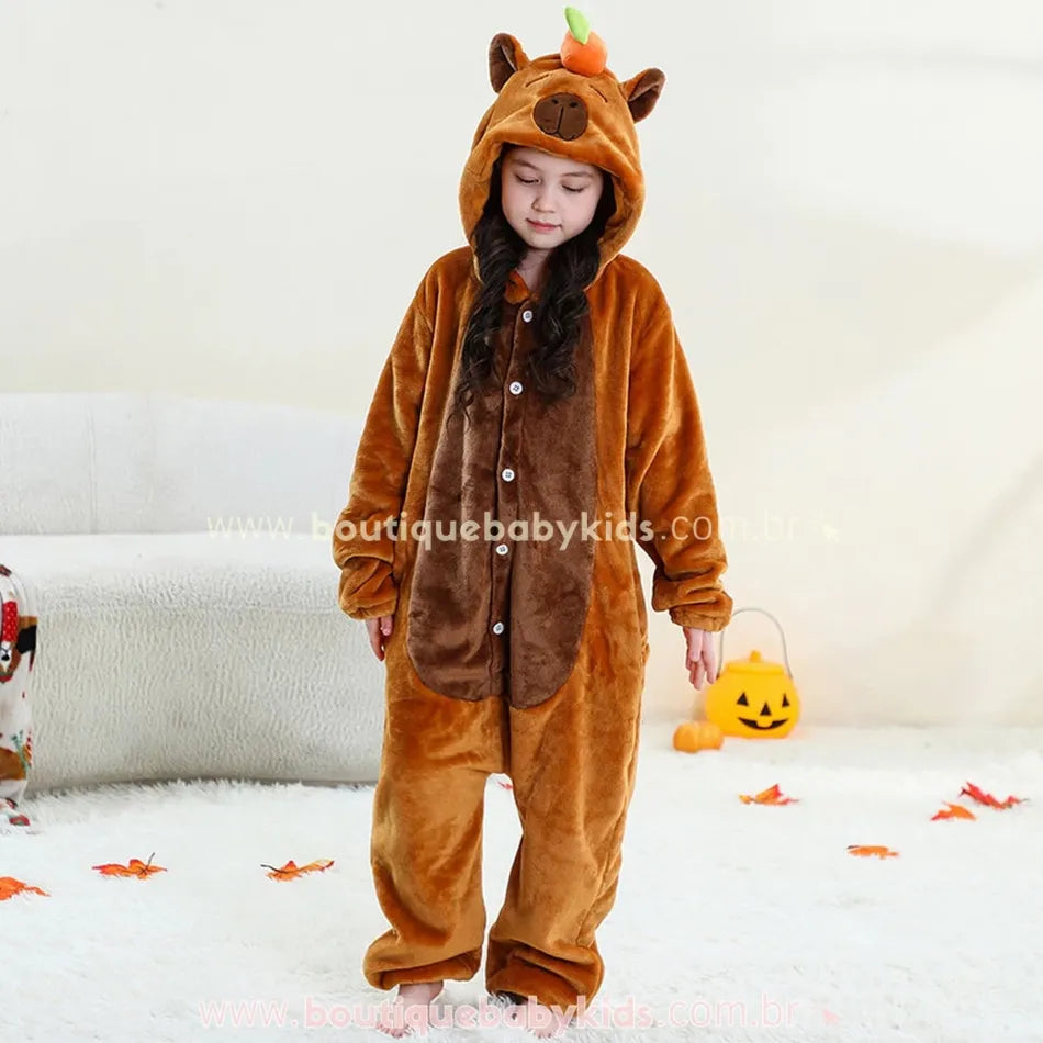 Macacão Infantil Temático Fantasia Capivara - Peluciado e Quentinho