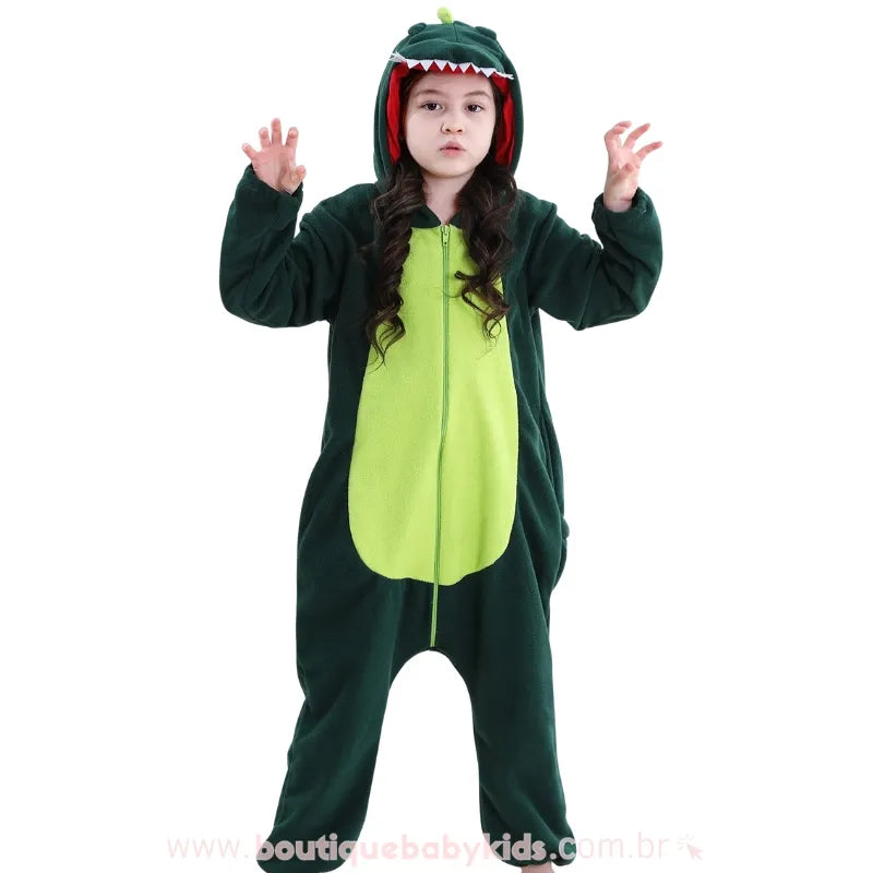 Macacão Infantil Kigurumi Fantasia de Dinossauro Verde - Boutique Baby Kids