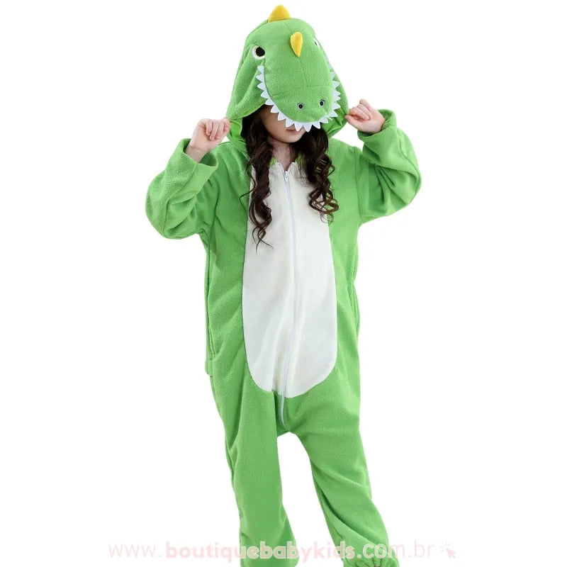 Macacão Infantil Kigurumi Fantasia de Dinossauro Verde Claro - Boutique Baby Kids