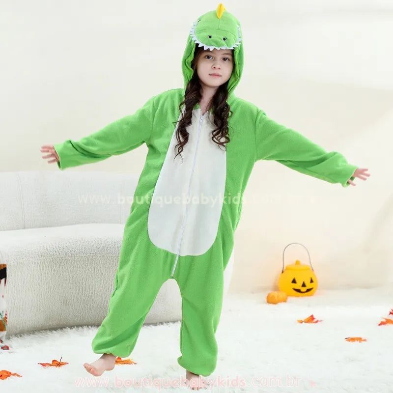 Macacão Infantil Kigurumi Fantasia de Dinossauro Verde Claro - Boutique Baby Kids